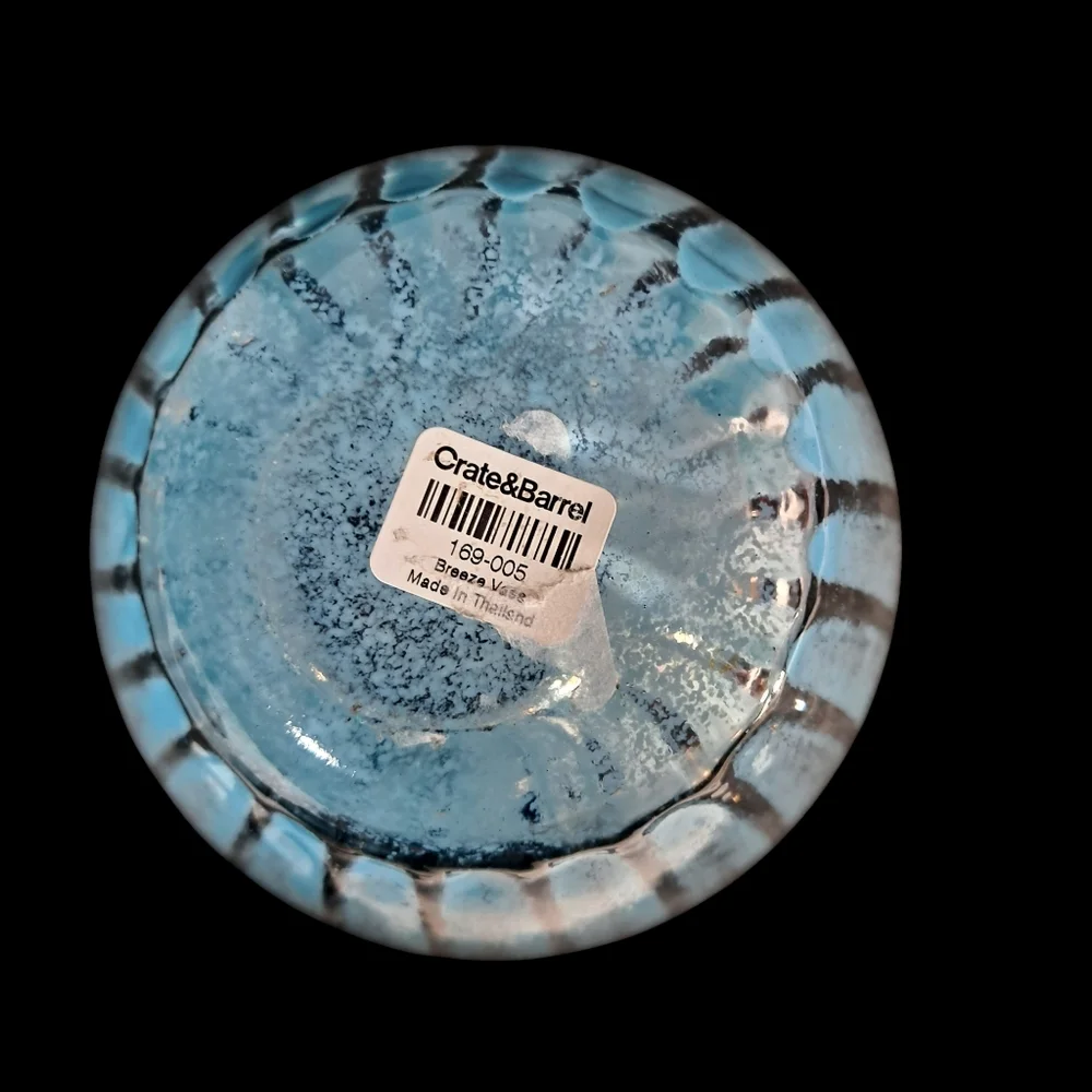 Crate & Barrel Blue Striped Ribbed Tall Breeze Vase 9